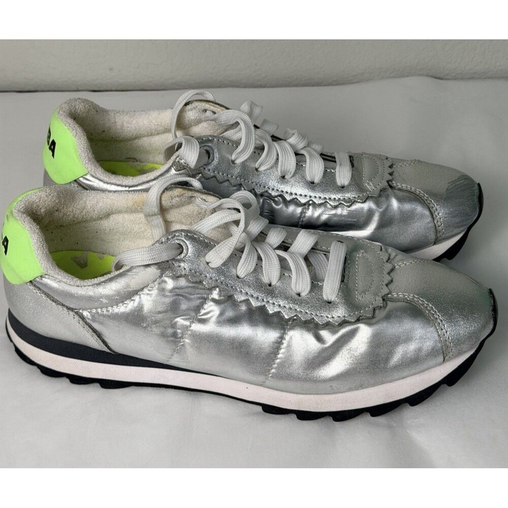 Bimba y Lola Silver Retro Runner Sneakers Size 40 EUR US 9 Metallic Neon Green